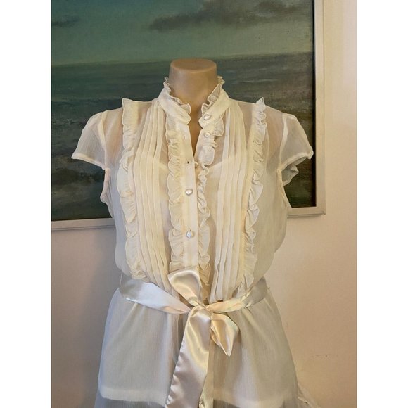 🌱   pretty creamy white lace Blouse women’s top matching silky cami NEW - Picture 6 of 14